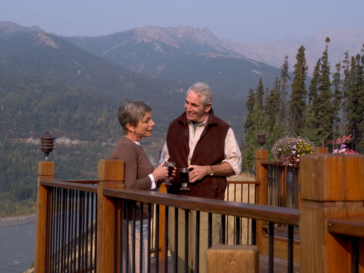 A couple on the lodge deck in Denali National Park