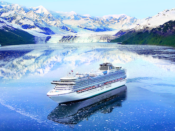 Princess Cruises sails up College Fjord to its northwestern end, where tidewater Harvard Glacier flows into the sea.