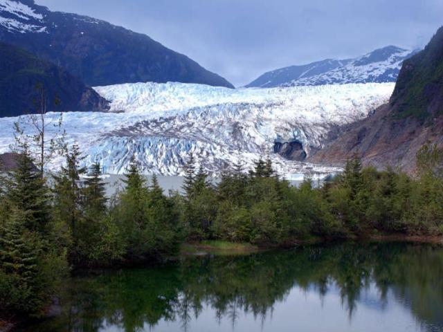 Take in scenic view of Mendenhall Glacier while on a bike tour of Juneau, Alaska.